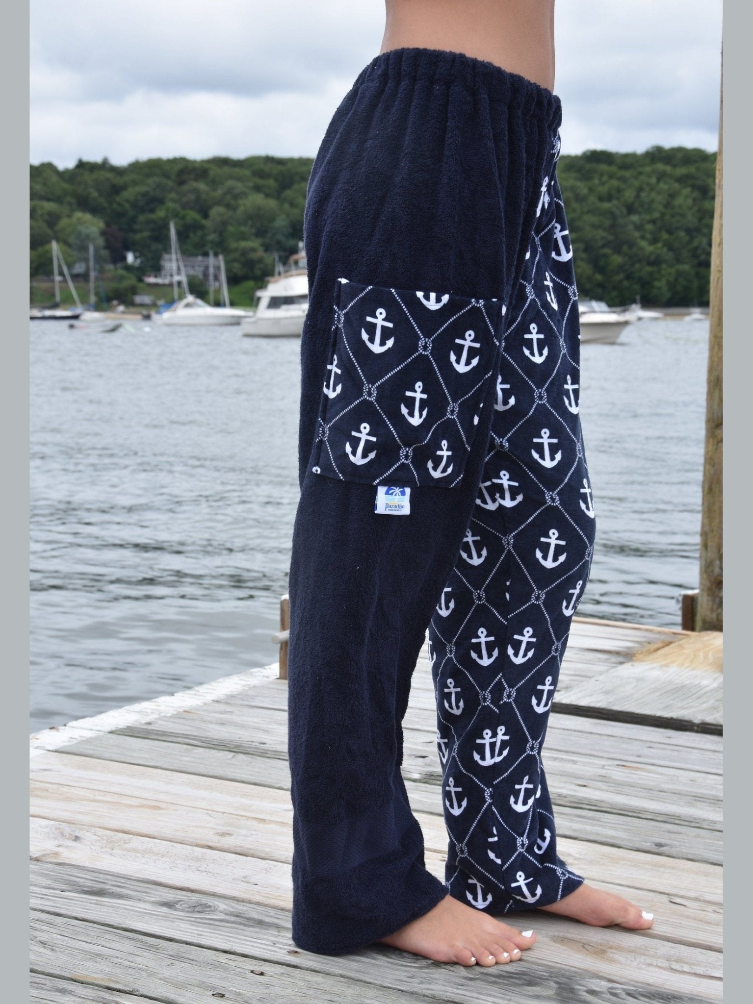 Towel Pants - Anchor Pattern - IN STOCK Fast Shipping - Beach, Swimming, Resortwear, Boys, Girls, Adults. - Paradise Towelwear