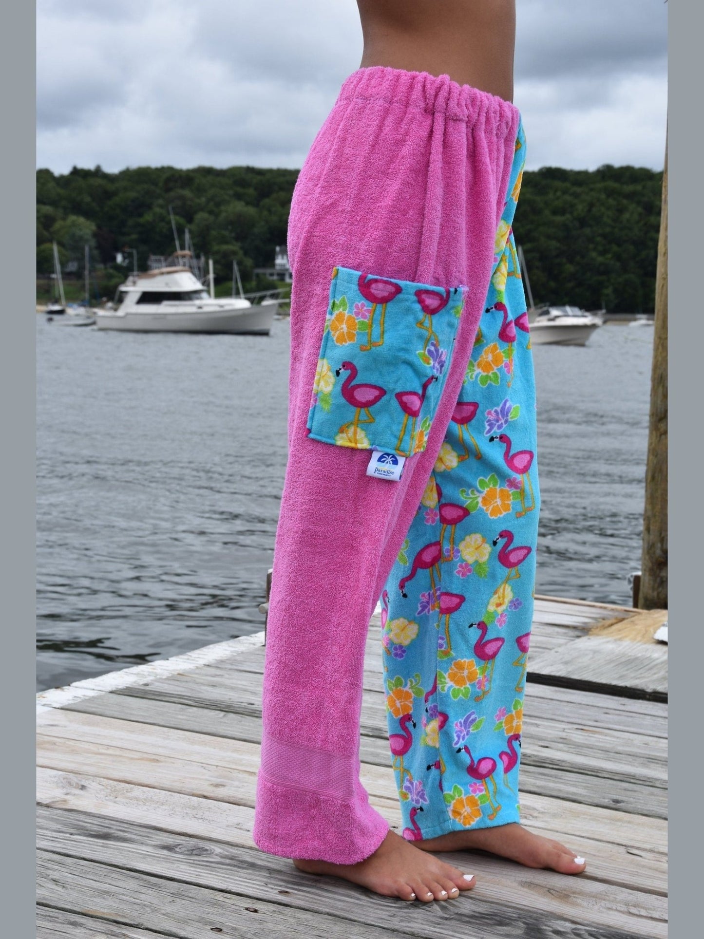 Towel Pants - Flamingo Pattern - IN STOCK Fast Shipping - Beach, Swimming, Resortwear, Boys, Girls, Adults. - Paradise Towelwear