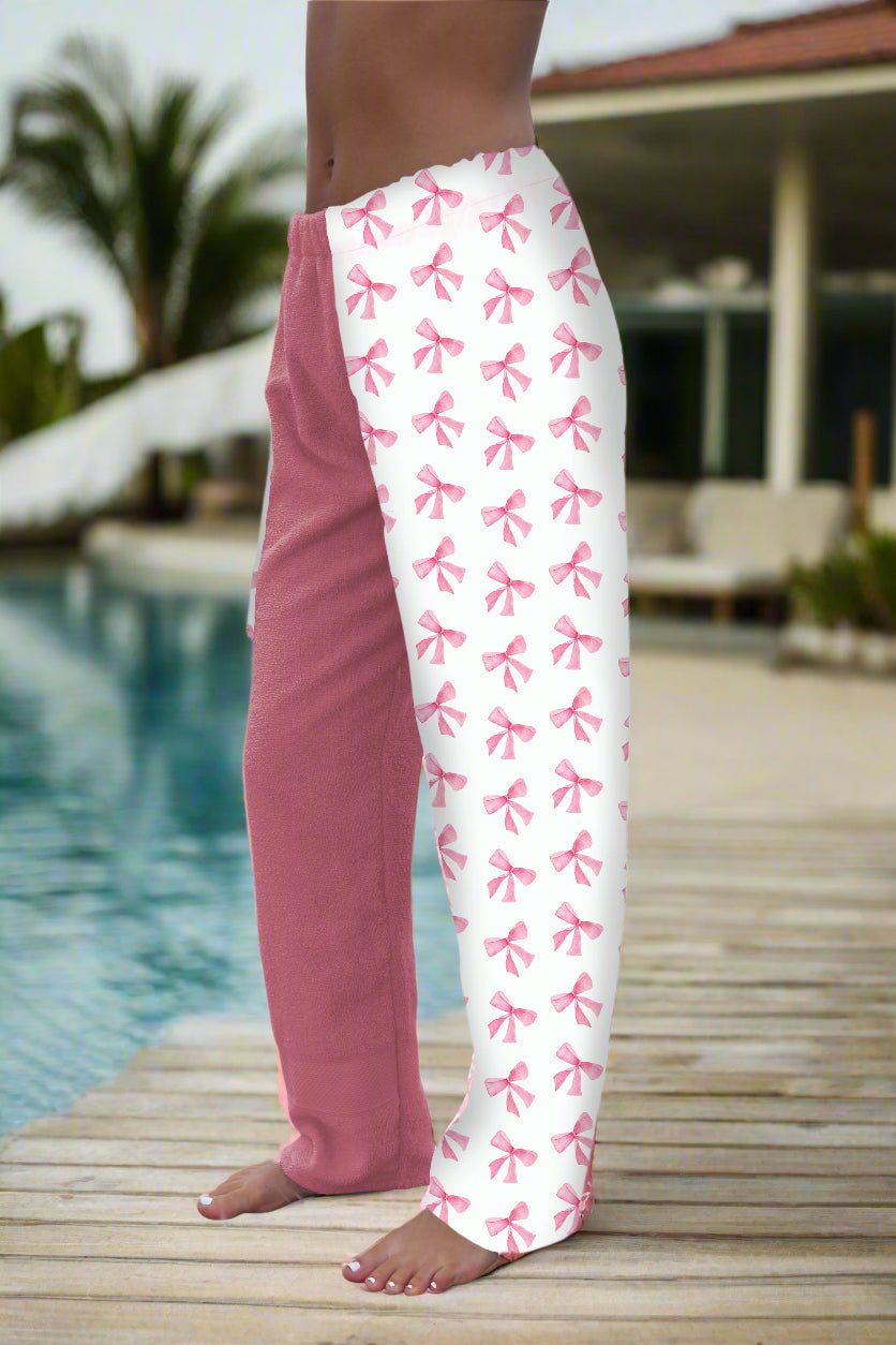 Towel Pants for Swimmers – IN STOCK Fast Shipping - Beach Coverup – Swim wear - Pink Bows - Paradise Towelwear