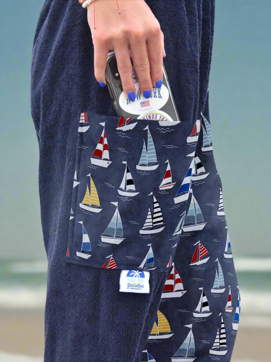 Towel Pants - Sailboat Pattern - IN - STOCK Fast Shipping - Beach, Swimming, Resortwear, Boys, Girls, Adults - Paradise Towelwear