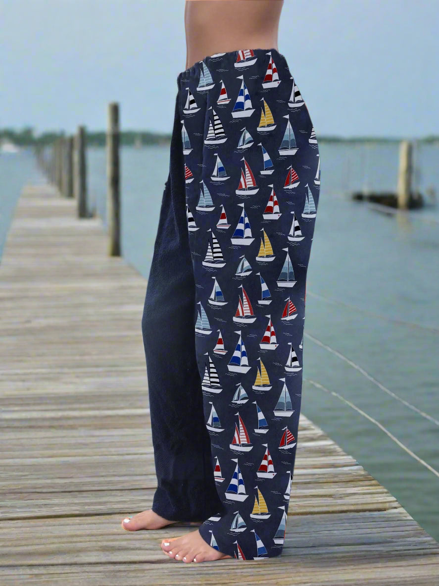 Towel Pants - Sailboat Pattern - IN-STOCK Fast Shipping - Beach, Swimming, Resortwear, Boys, Girls, Adults