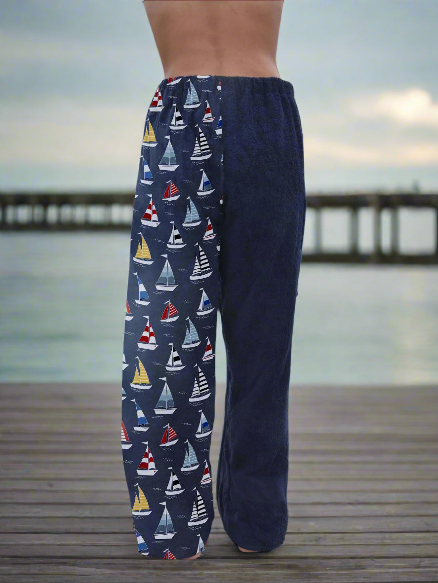 Towel Pants - Sailboat Pattern - IN-STOCK Fast Shipping - Beach, Swimming, Resortwear, Boys, Girls, Adults
