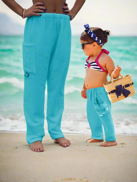 Towel Pants - Turquoise Aqua Blue - IN-STOCK Fast Shipping - Beach, Swimming, Resortwear, Boys, Girls, Adults