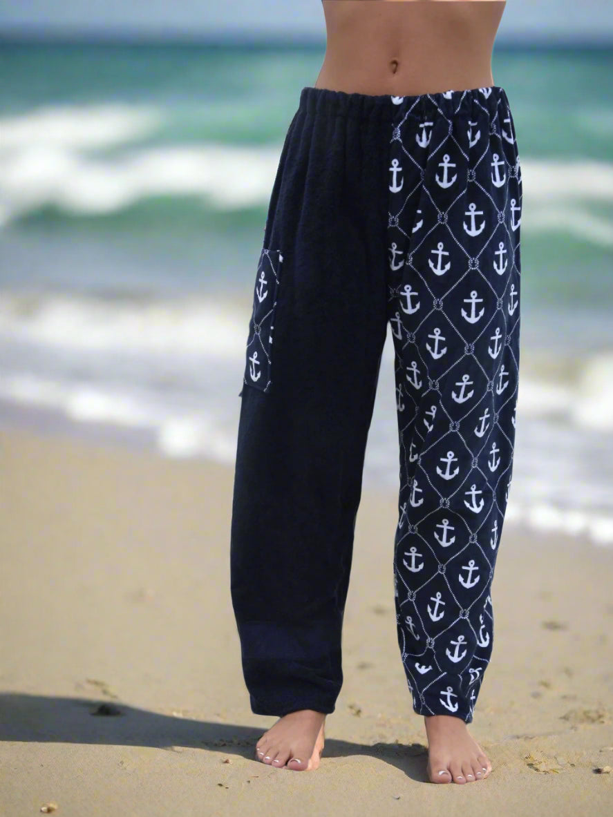 Towel Pants - Anchor Pattern - IN STOCK Fast Shipping - Beach, Swimming, Resortwear, Boys, Girls, Adults.
