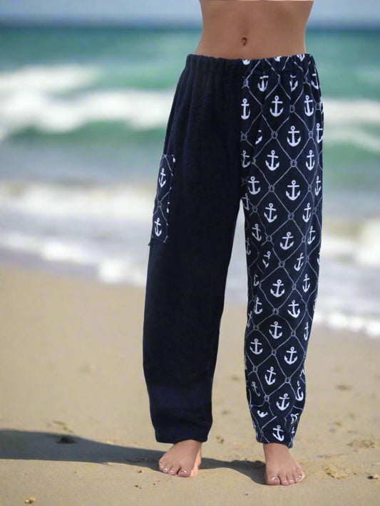 Towel Pants - Anchor Pattern - IN STOCK Fast Shipping - Beach, Swimming, Resortwear, Boys, Girls, Adults.