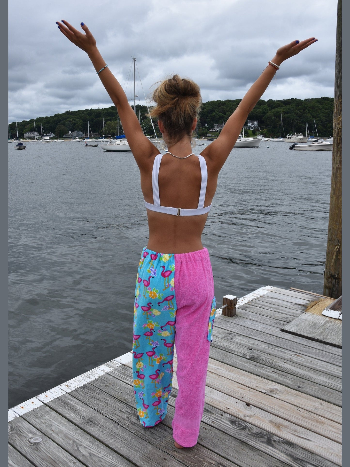 Towel Pants - Flamingo Pattern - IN STOCK Fast Shipping - Beach, Swimming, Resortwear, Boys, Girls, Adults.