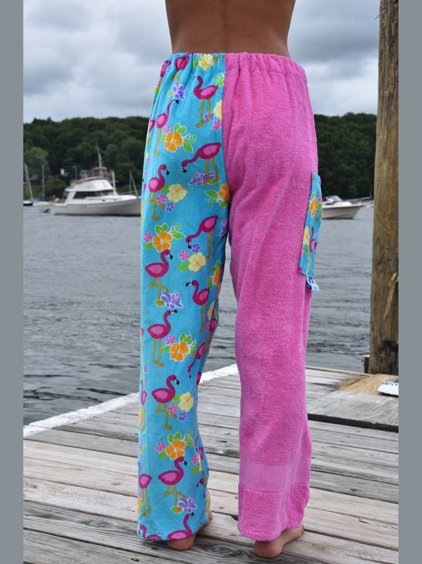 Towel Pants - Flamingo Pattern - IN STOCK Fast Shipping - Beach, Swimming, Resortwear, Boys, Girls, Adults.