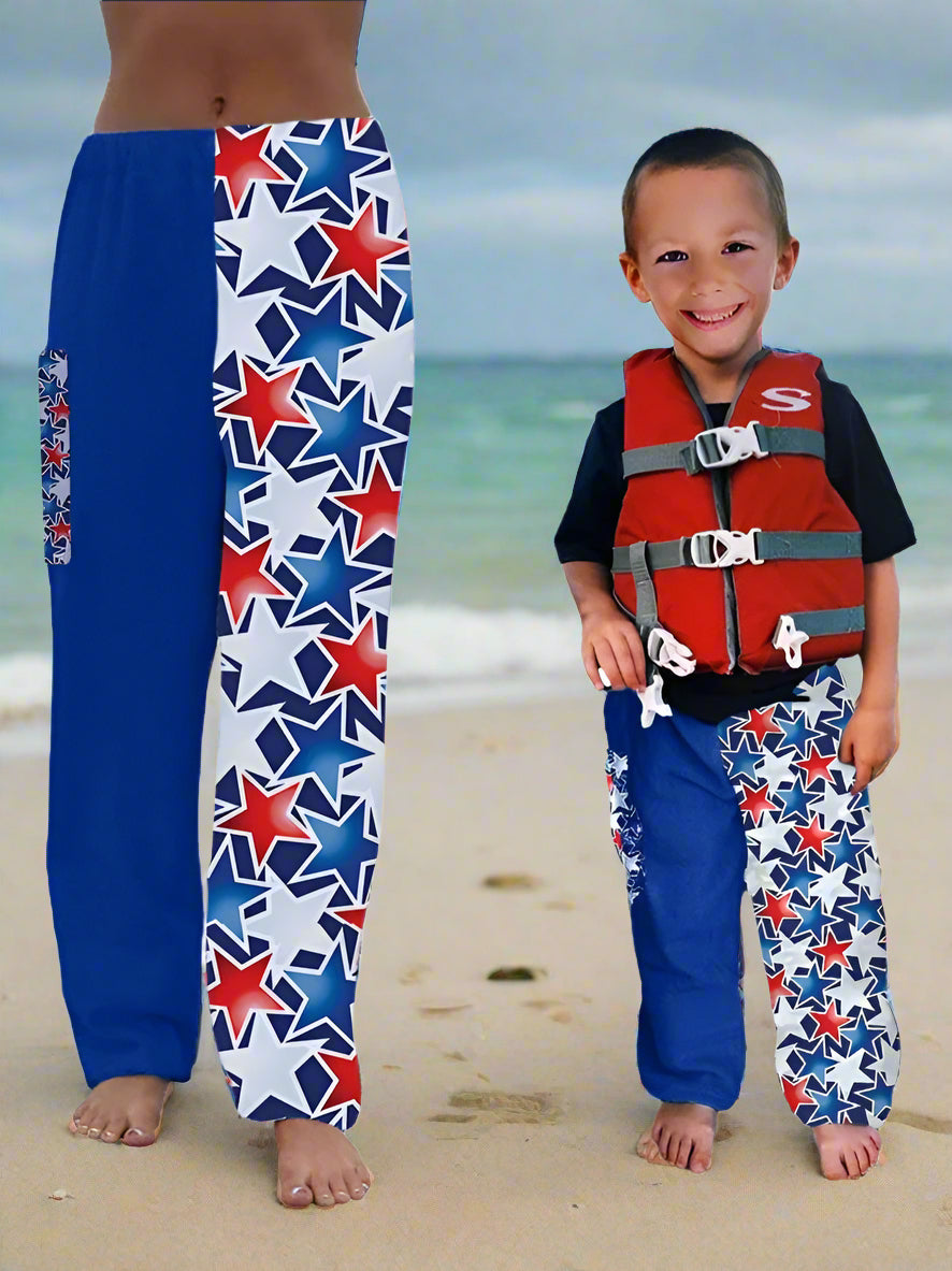 Towel Pants - Red White Blue Stars - IN-STOCK Fast Shipping - Beach, Swimming, Resortwear, Boys, Girls, Adults