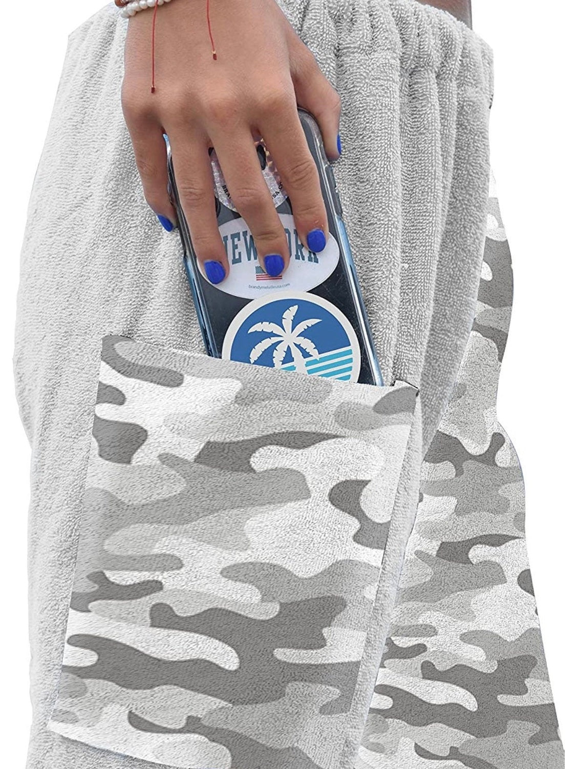 Towel Pants for Swimmers – IN STOCK Fast Shipping - Beach Coverup – Swim wear - Grey Camo Camoflauge
