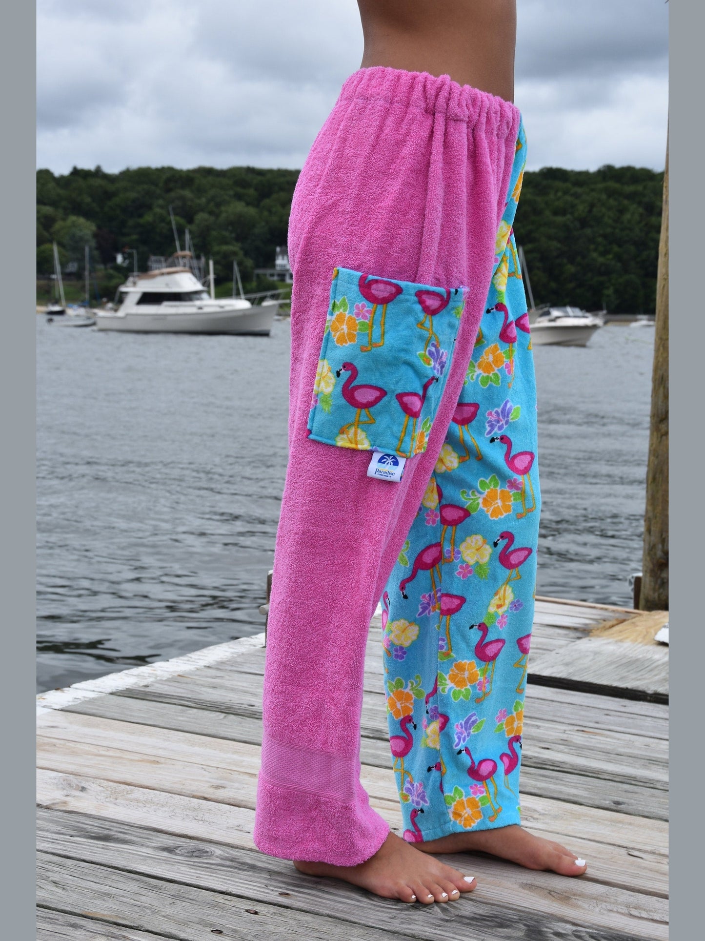 Towel Pants - Flamingo Pattern - IN STOCK Fast Shipping - Beach, Swimming, Resortwear, Boys, Girls, Adults.