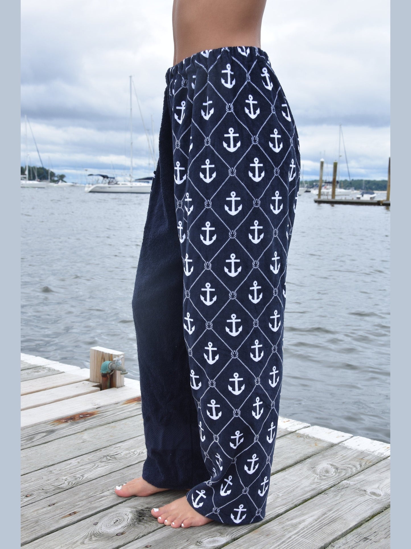 Towel Pants - Anchor Pattern - IN STOCK Fast Shipping - Beach, Swimming, Resortwear, Boys, Girls, Adults.