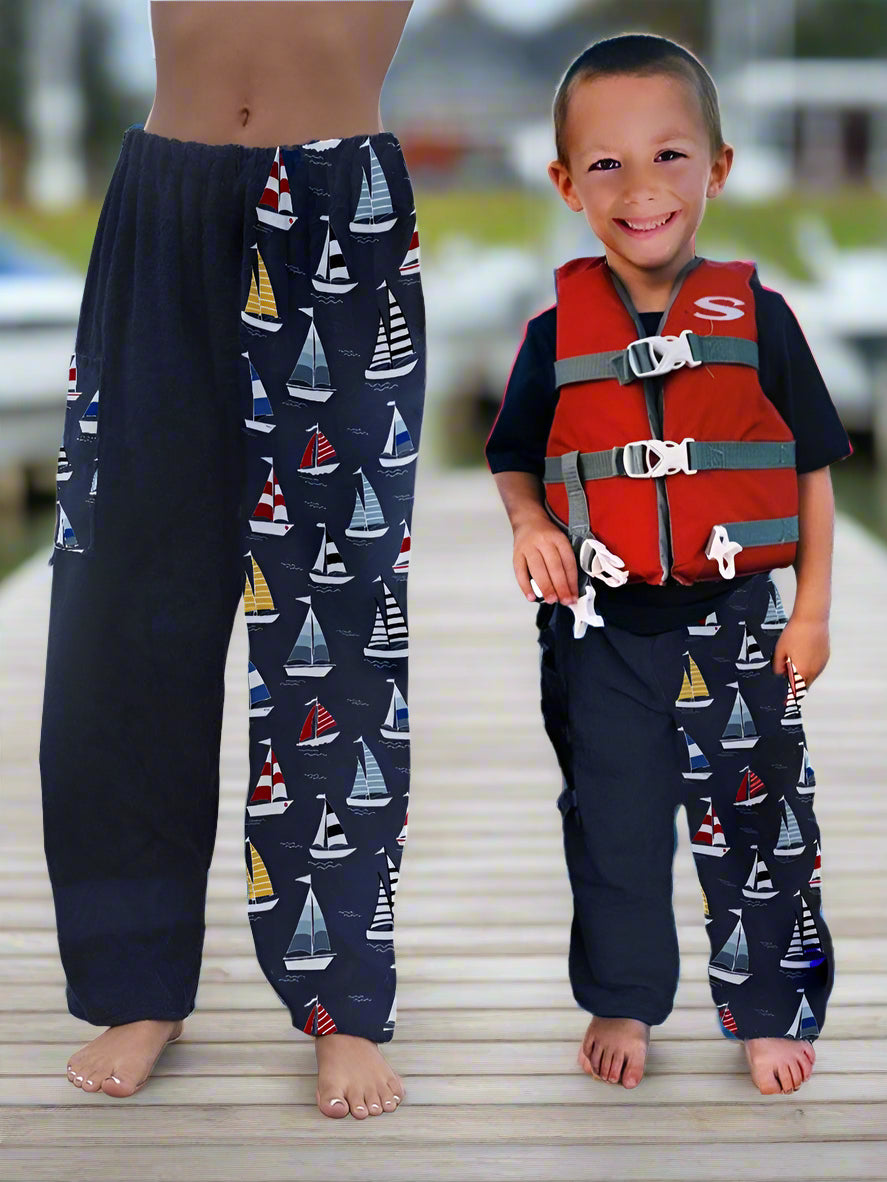 Towel Pants - Sailboat Pattern - IN-STOCK Fast Shipping - Beach, Swimming, Resortwear, Boys, Girls, Adults