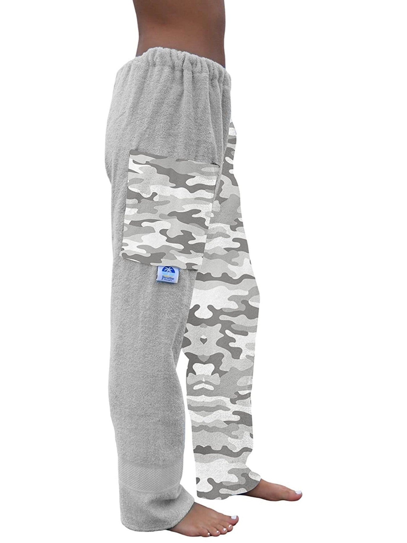 Towel Pants for Swimmers – IN STOCK Fast Shipping - Beach Coverup – Swim wear - Grey Camo Camoflauge