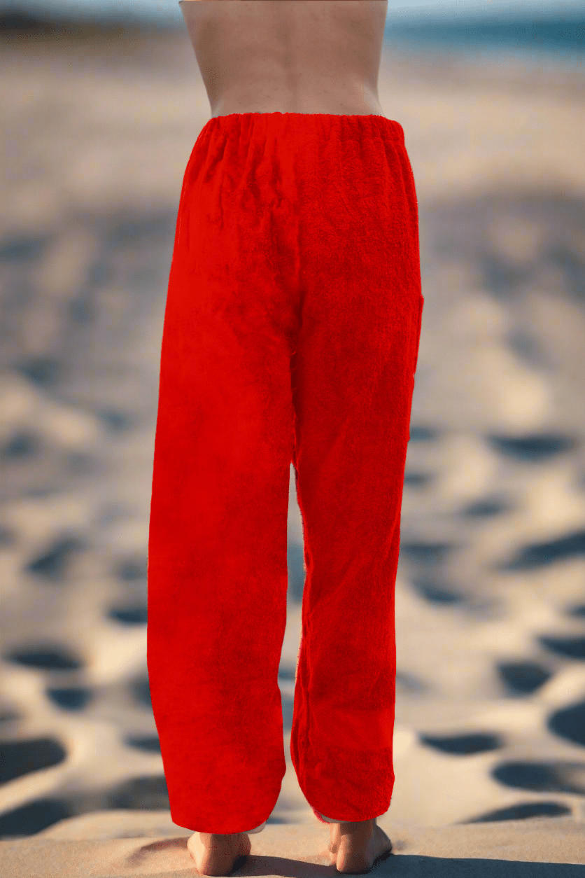 Towel Pants - Black - IN STOCK Fast Shipping - Beach, Swimming, Resortwear, Boys, Girls, AdultsTowel Pants - RED - IN STOCK Fast Shipping - Beach, Swimming, Resortwear, Boys, Girls, Adults - Paradise Towelwear