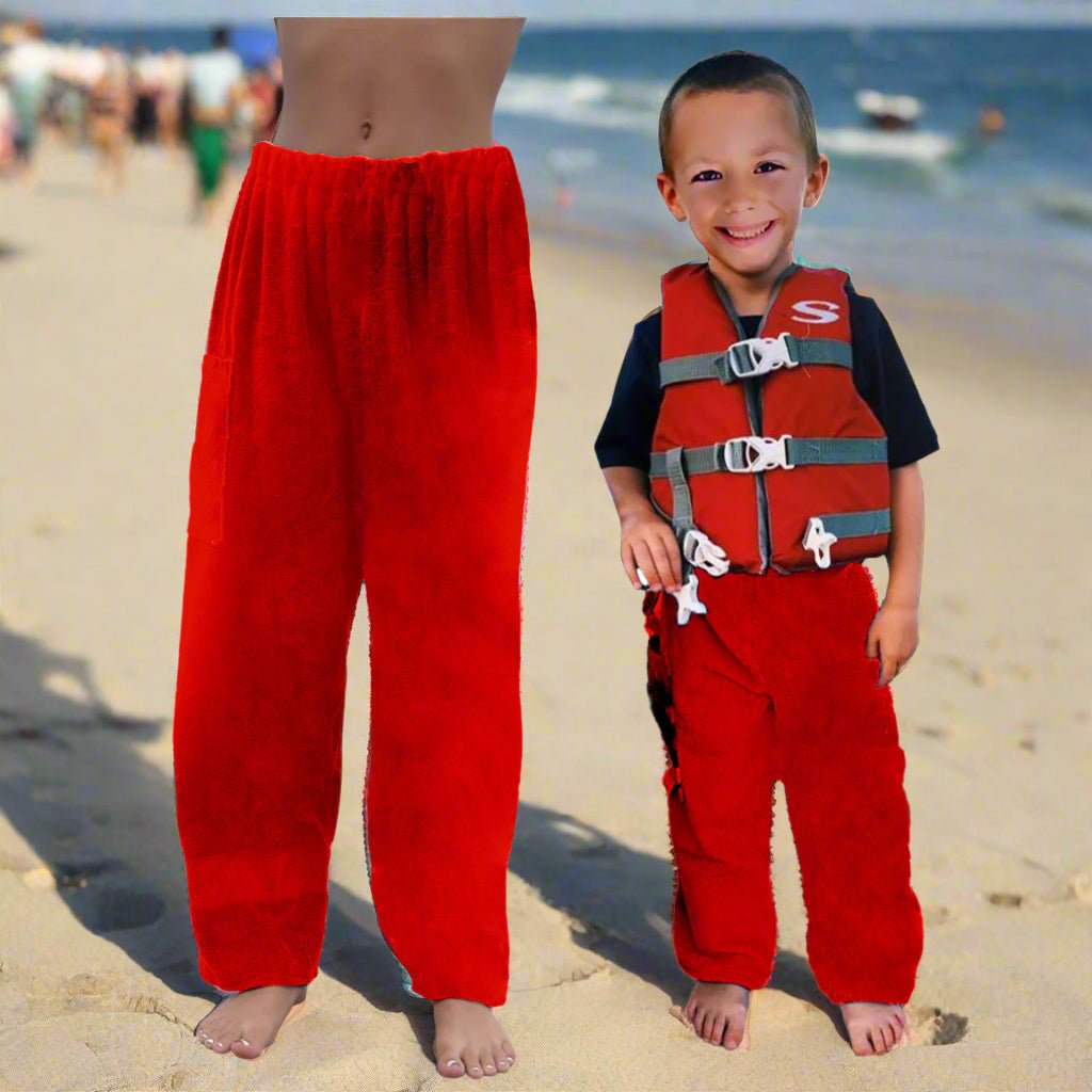 Towel Pants - Black - IN STOCK Fast Shipping - Beach, Swimming, Resortwear, Boys, Girls, AdultsTowel Pants - RED - IN STOCK Fast Shipping - Beach, Swimming, Resortwear, Boys, Girls, Adults - Paradise Towelwear