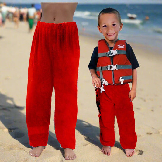 Towel Pants - Black - IN STOCK Fast Shipping - Beach, Swimming, Resortwear, Boys, Girls, AdultsTowel Pants - RED - IN STOCK Fast Shipping - Beach, Swimming, Resortwear, Boys, Girls, Adults - Paradise Towelwear