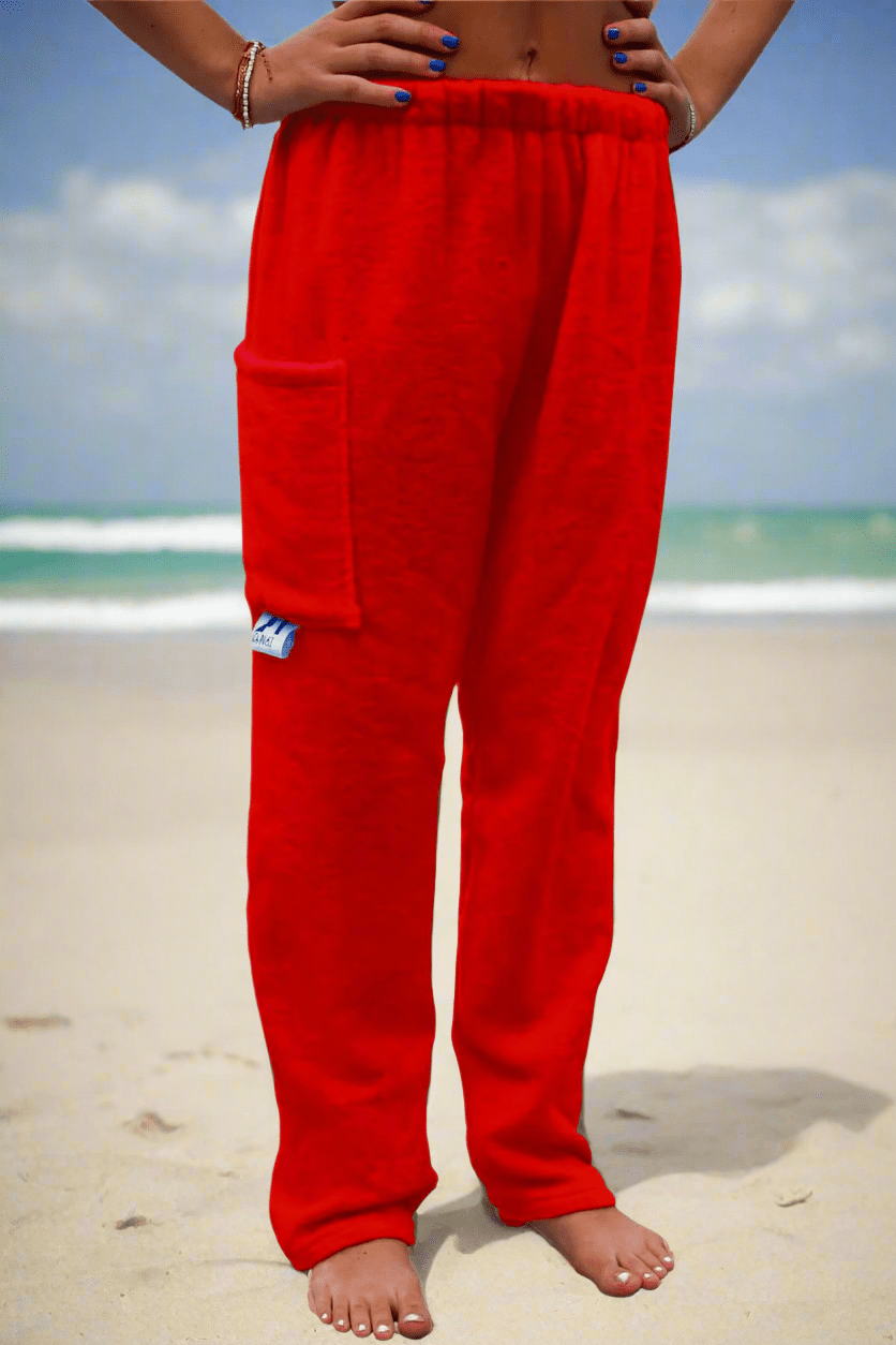Towel Pants - Black - IN STOCK Fast Shipping - Beach, Swimming, Resortwear, Boys, Girls, AdultsTowel Pants - RED - IN STOCK Fast Shipping - Beach, Swimming, Resortwear, Boys, Girls, Adults - Paradise Towelwear